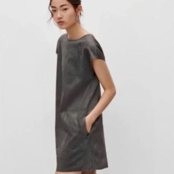 Aritzia Wilfred Free Nori Mini Dress Size Small Gray  Shift Vegan Suede - Picture 2 of 9